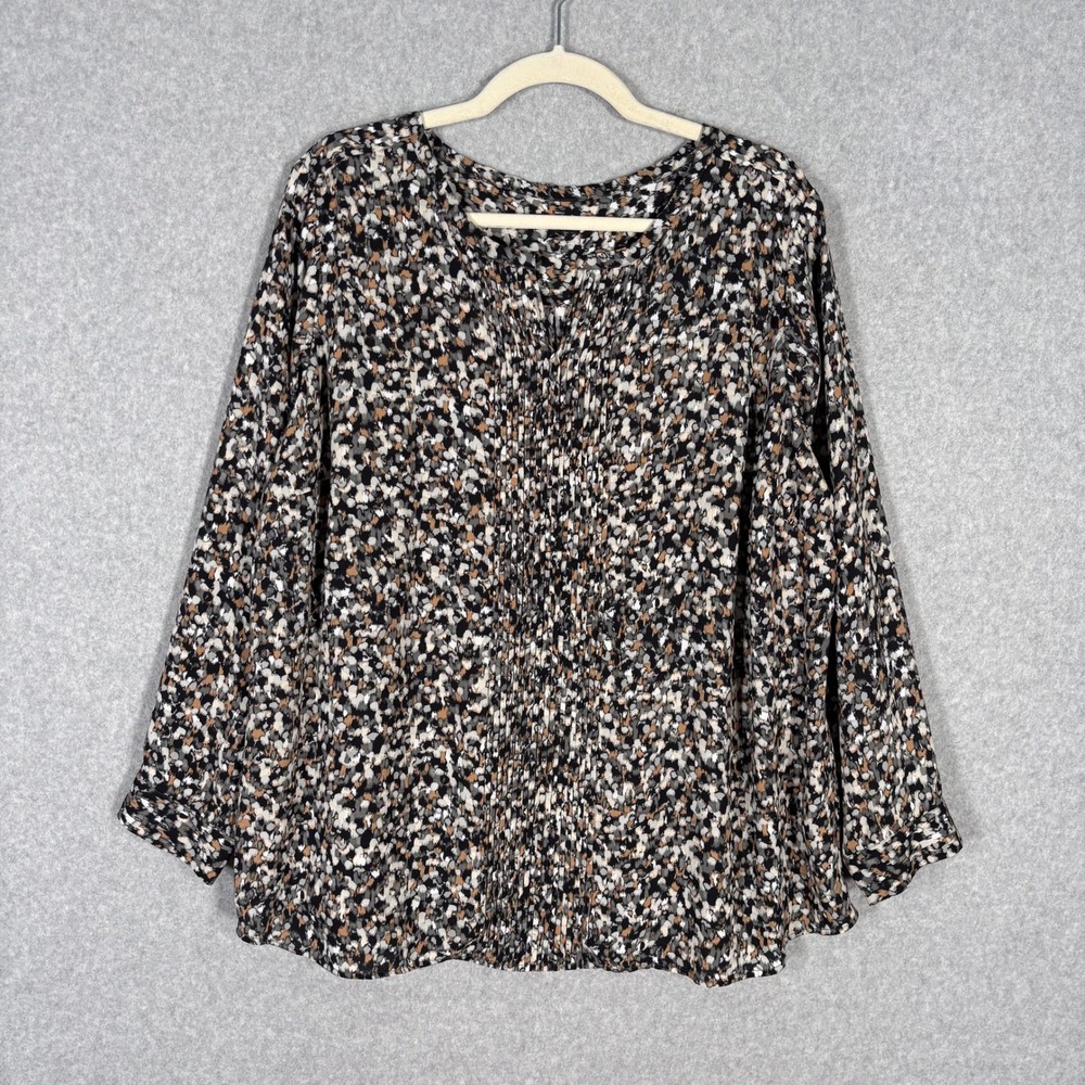 Talbots Blouse 2XP Pintuck Popover Watercolor‎ Neutral Maximalist Abstract Artsy